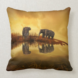 Elephant Trio Wildlife Throw Pillow