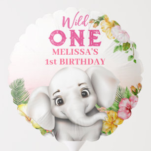 Elephant Tropical Floral Wild One First Birthday Balloon