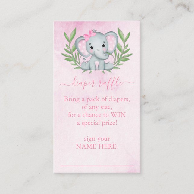 Elephant Tropical Summer Floral Diaper Raffle Enclosure Card (Front)