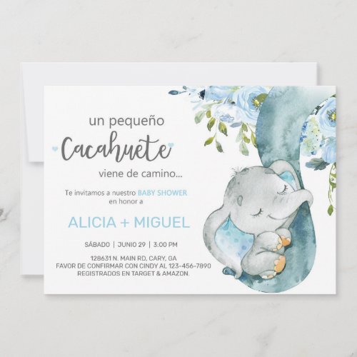 Elephant trunk  baby baby shower invite Spanish Invitation