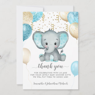 Elephant Turquiose Balloons Baby Shower Thank You