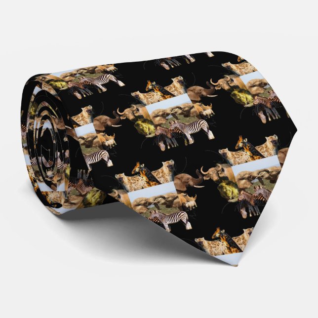 Elephant Tussle Wildlife Frame Neck Tie (Rolled)