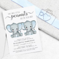 Elephant Twin Baby Boys Shower Budget Invitation