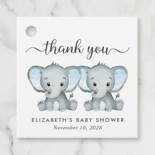 Elephant Twin Baby Boys Shower Thank You Favor Tags