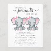Elephant Twin Baby Girls Shower Budget Invitation (Front)