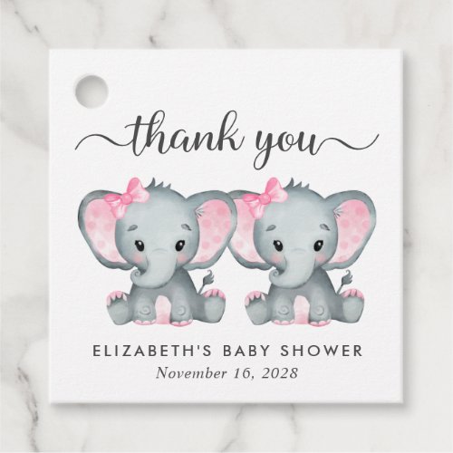 Elephant Twin Baby Girls Shower Thank You Favor Tags