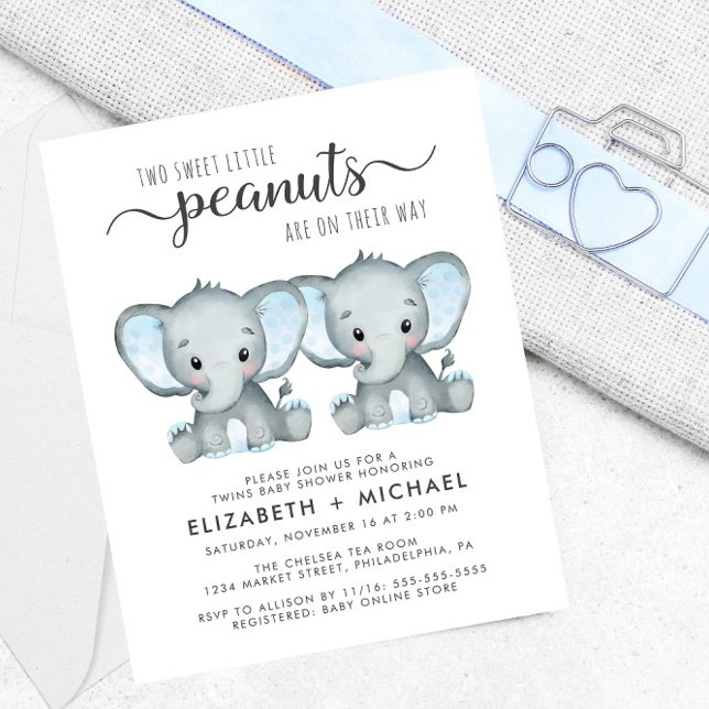Elephant Twin Boys Baby Couples Shower Invitation (Creator Uploaded)