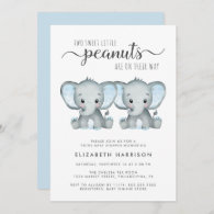 Elephant Twin Boys Baby Shower Invitation