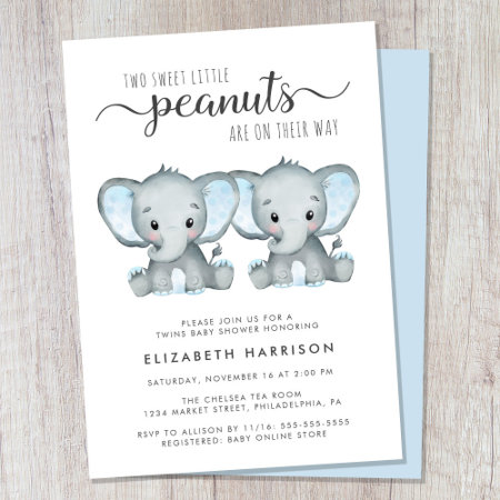 Elephant Twin Boys Baby Shower Invitation