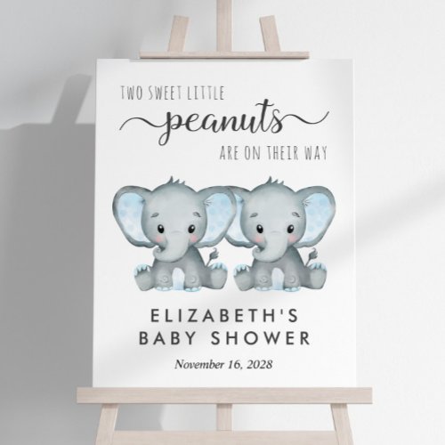 Elephant Twin Boys Baby Shower Welcome Foam Board