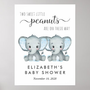 Elephant Twin Boys Baby Shower Welcome Poster