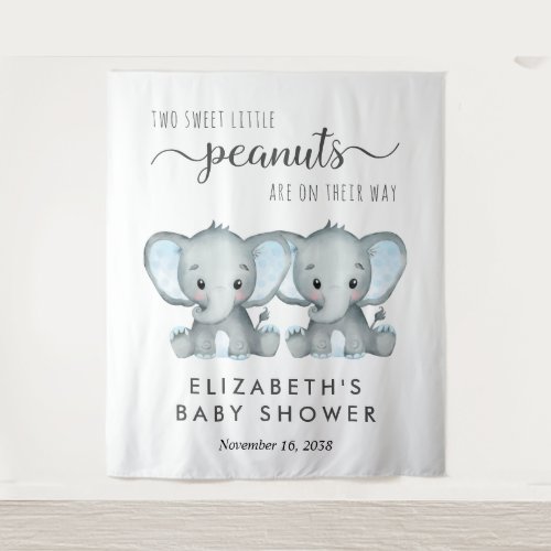 Elephant Twin Boys Baby Shower Welcome Tapestry
