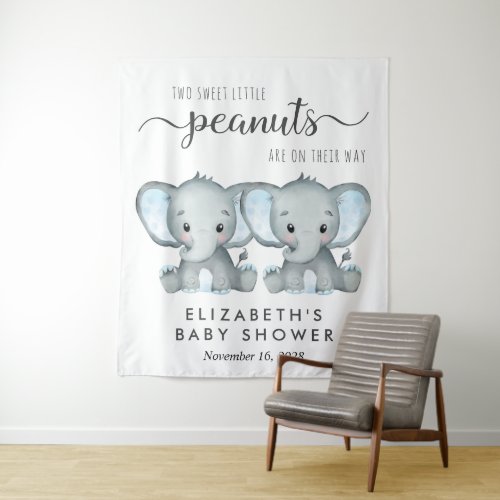 Elephant Twin Boys Baby Shower Welcome Tapestry