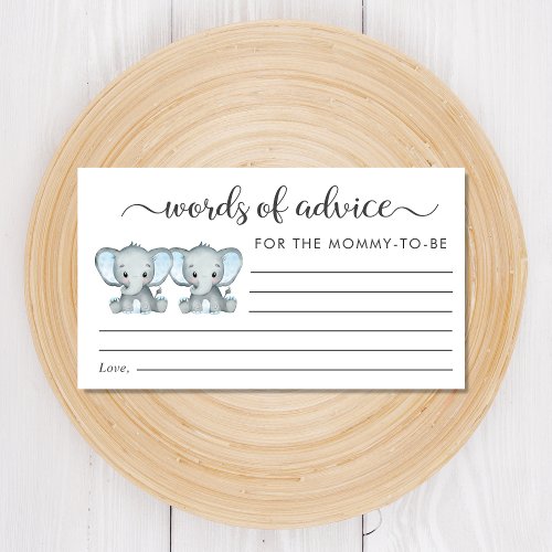 Elephant Twin Boys Baby Shower Words of Advice Enclosure Card
