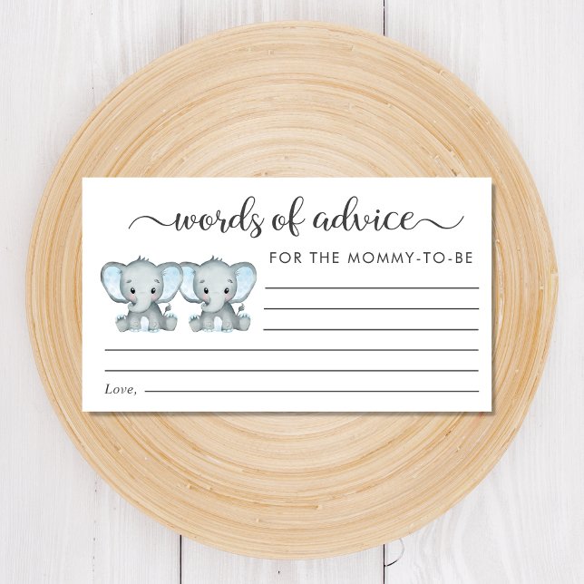 Elephant Twin Boys Baby Shower Words of Advice Enclosure Card (Creator Uploaded)