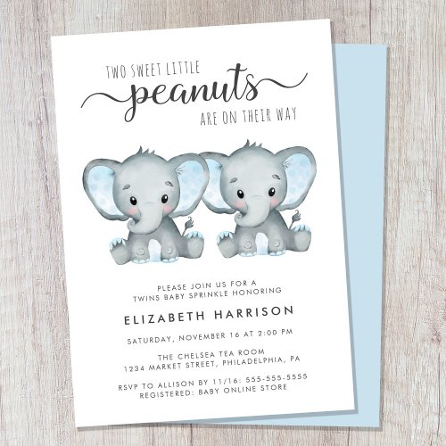 Elephant Twin Boys Baby Sprinkle Invitation