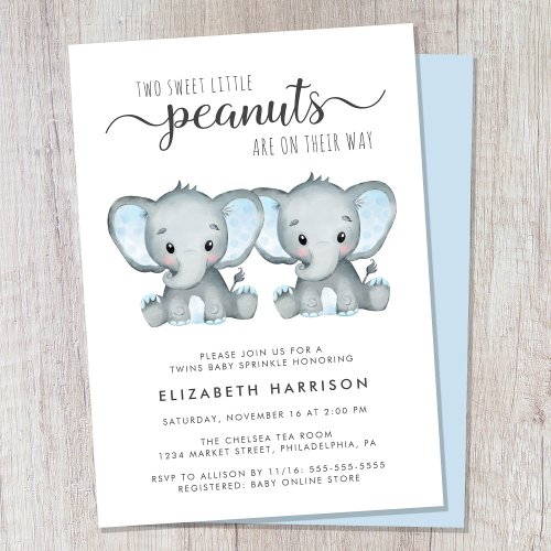 Elephant Twin Boys Baby Sprinkle Invitation