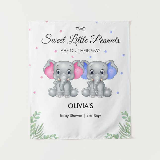 Elephant Twin Girl Boy Baby Shower Backdrop  (Front)