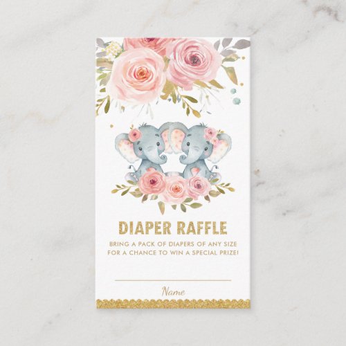 Elephant Twin Girls Baby Shower Diaper Raffle Enclosure Card