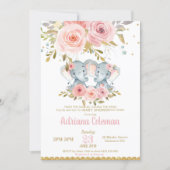 Elephant Twin Girls Baby Shower Invitation Floral (Front)