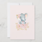 Elephant Twin Girls Baby Shower Pink Gold Floral Invitation (Back)