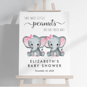 Elephant Twin Girls Baby Shower Welcome Foam Board