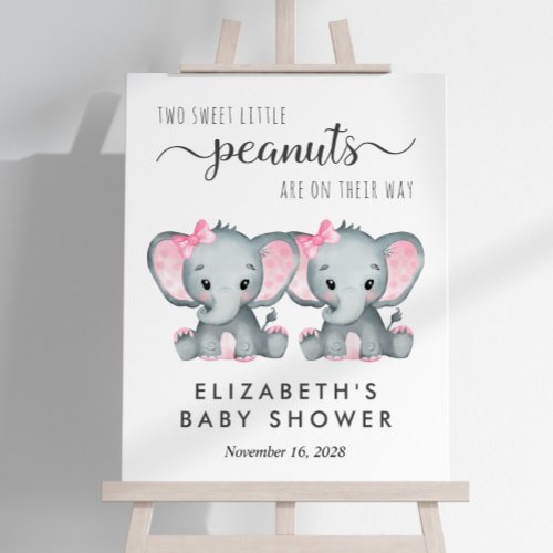 Elephant Twin Girls Baby Shower Welcome Foam Board