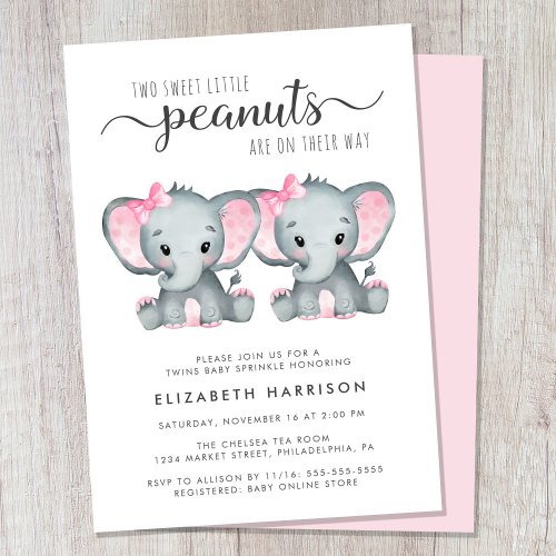 Elephant Twin Girls Baby Sprinkle Invitation