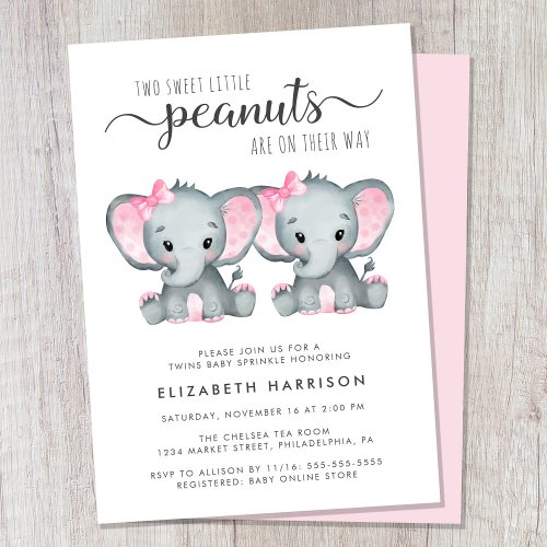 Elephant Twin Girls Baby Sprinkle Invitation