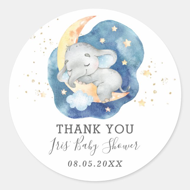 Elephant Twinkle Little Star Baby Thank You Favor Classic Round Sticker (Front)