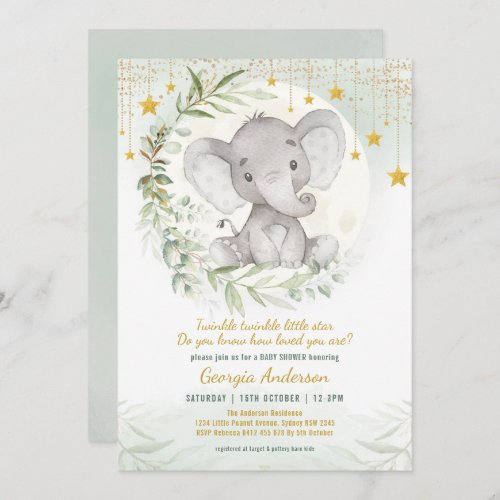 Elephant Twinkle Little Star Greenery Baby Shower Invitation