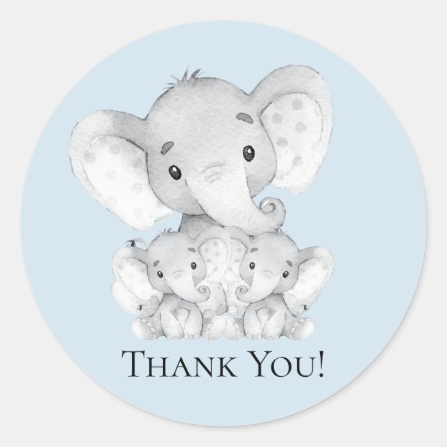 Elephant Twins Baby Shower Thank You Favor Sticker (Front)