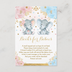 Elephant Twins Blue Pink Floral Books for Babies Enclosure Card