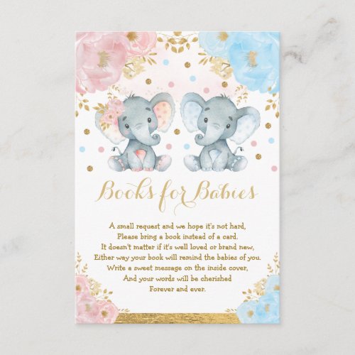Elephant Twins Blue Pink Floral Books for Babies Enclosure Card