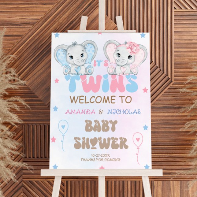 Elephant Twins Boy & Girl Shower Welcome Sign (Creator Uploaded)