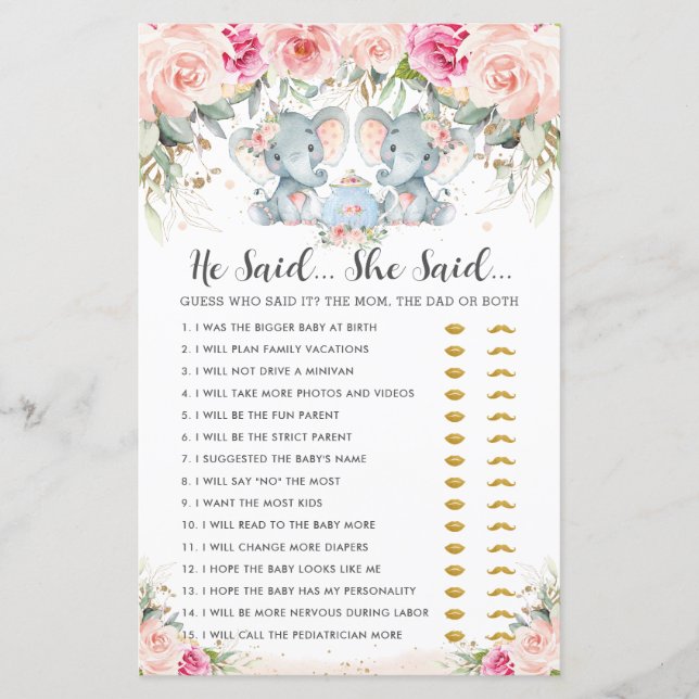 Elephant Twins Tea Party He Said She Said Game (Front)