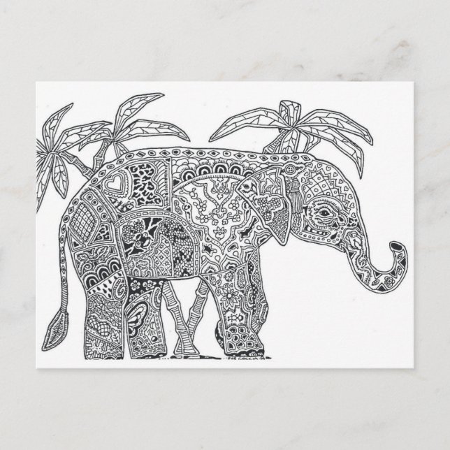 elephant two sided adult coloring postcard gift (Front)