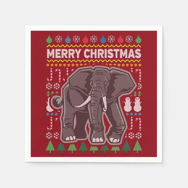 Elephant Ugly Christmas Sweater Wildlife Series Paper Napkins (Front)
