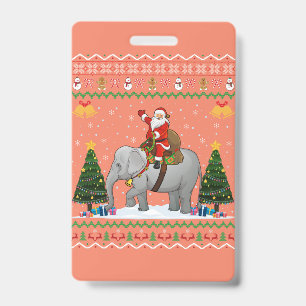 Elephant Ugly Xmas Gift Santa Riding Elephant Xmas Badge