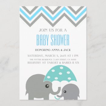 Elephant Umbrella Baby Shower Party Invitation by CleanGreenDesigns at Zazzle