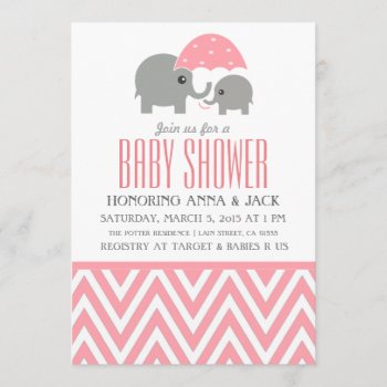 Elephant Umbrella Baby Shower Party Invitation by CleanGreenDesigns at Zazzle