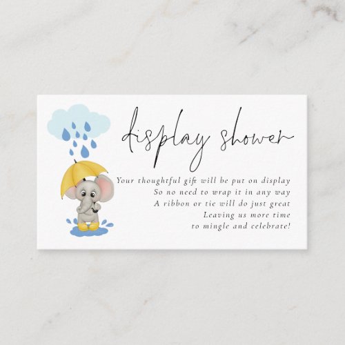 Elephant Umbrella Script Display Baby Shower  Enclosure Card