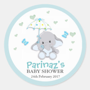 Elephant UmbrellaLove Blue Baby Shower Sticker Classic Round Sticker