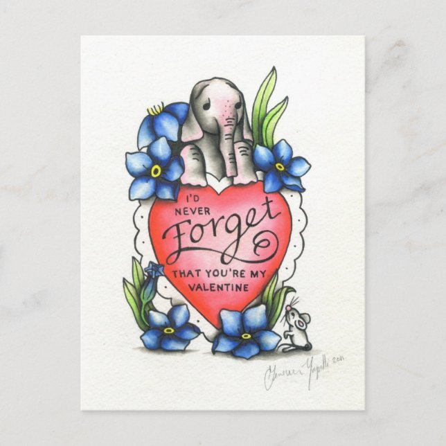 Elephant Valentine Holiday Postcard (Front)