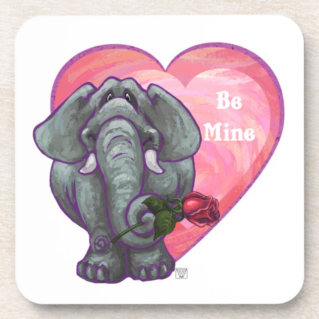 Elephant Valentine's Day Beverage Coaster (Front)