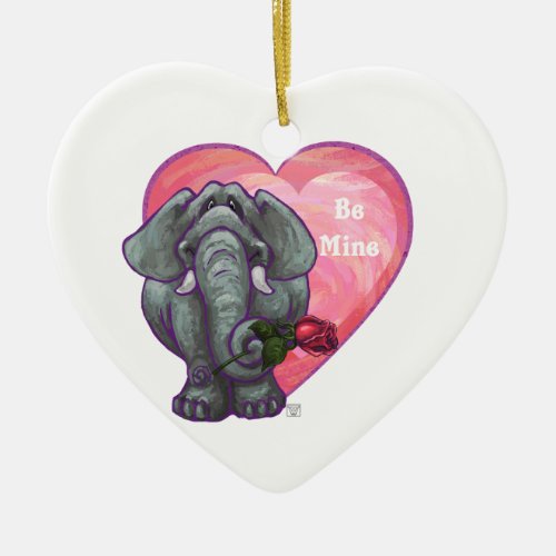 Elephant Valentines Day Ceramic Ornament