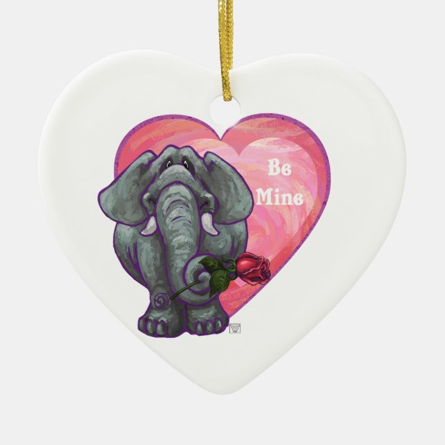 Elephant Valentine's Day Ceramic Ornament (Front)