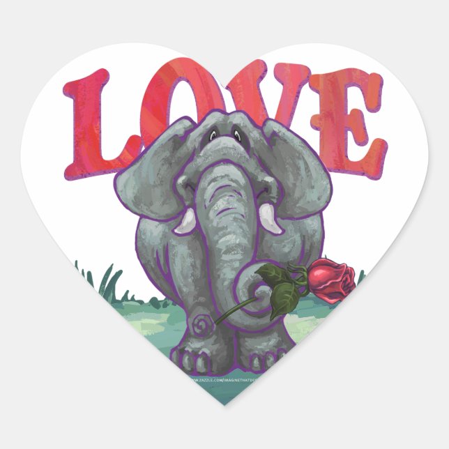 Elephant Valentine's Day Heart Sticker (Front)
