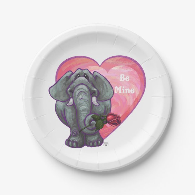 Elephant Valentine's Day Paper Plates (Front)