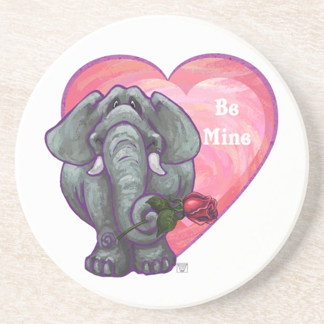 Elephant Valentine's Day Sandstone Coaster (Front)